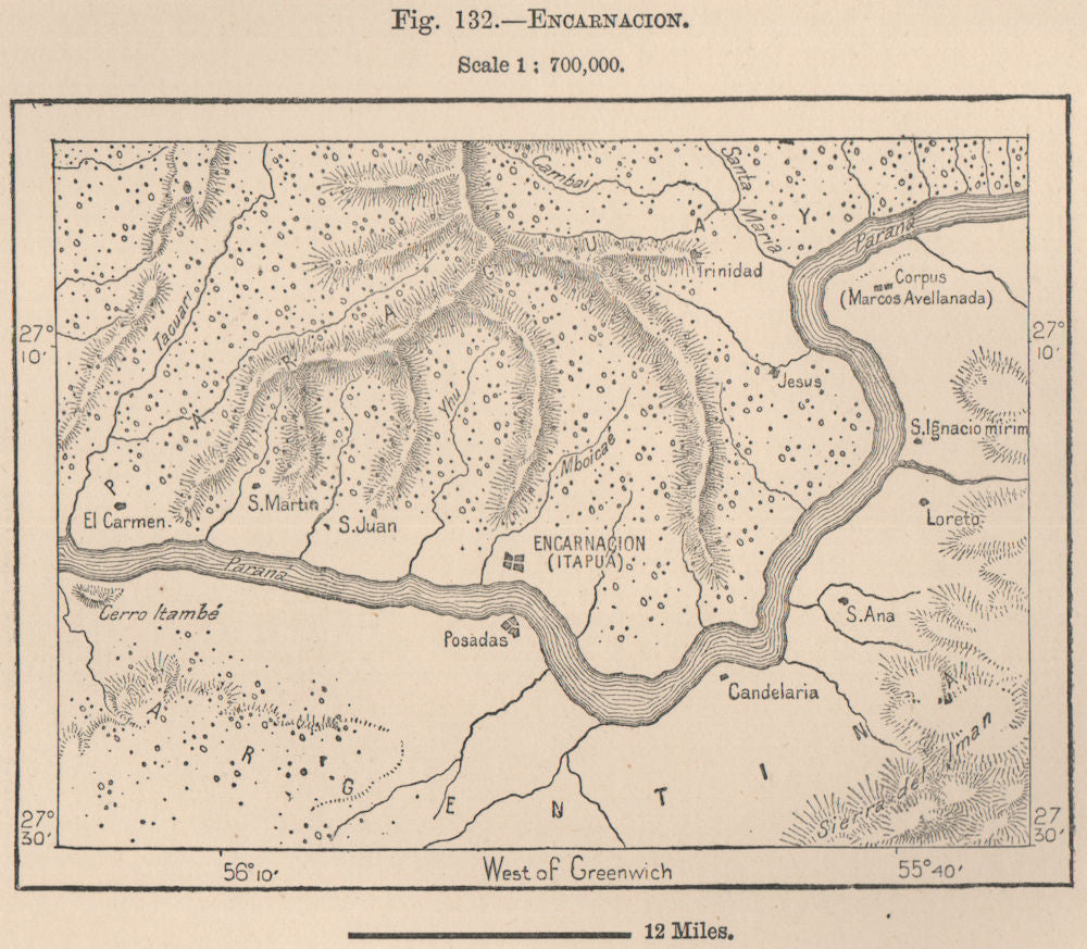 Encarnacion. Paraguay 1885 old antique vintage map plan chart
